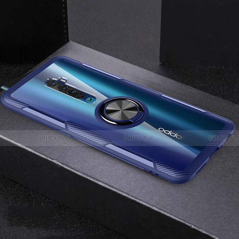 Oppo Reno2用極薄ソフトケース シリコンケース 耐衝撃 全面保護 クリア透明 アンド指輪 マグネット式 S02 Oppo ネイビー