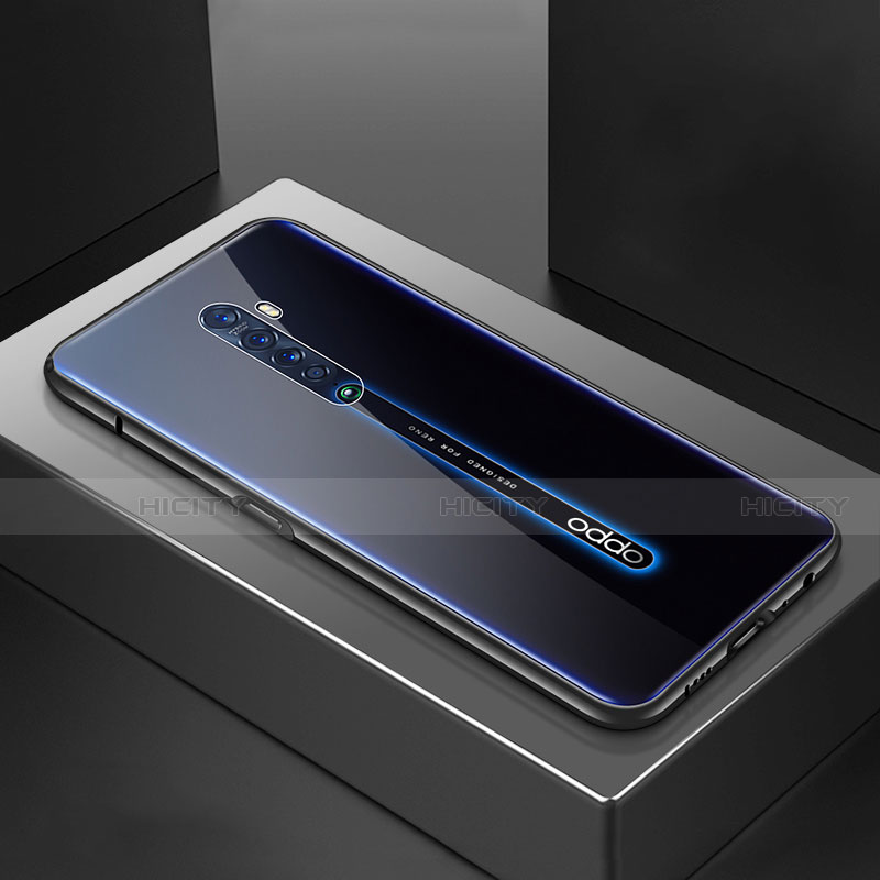 Oppo Reno2用ケース 高級感 手触り良い アルミメタル 製の金属製 360度 フルカバーバンパー 鏡面 カバー M07 Oppo ブラック