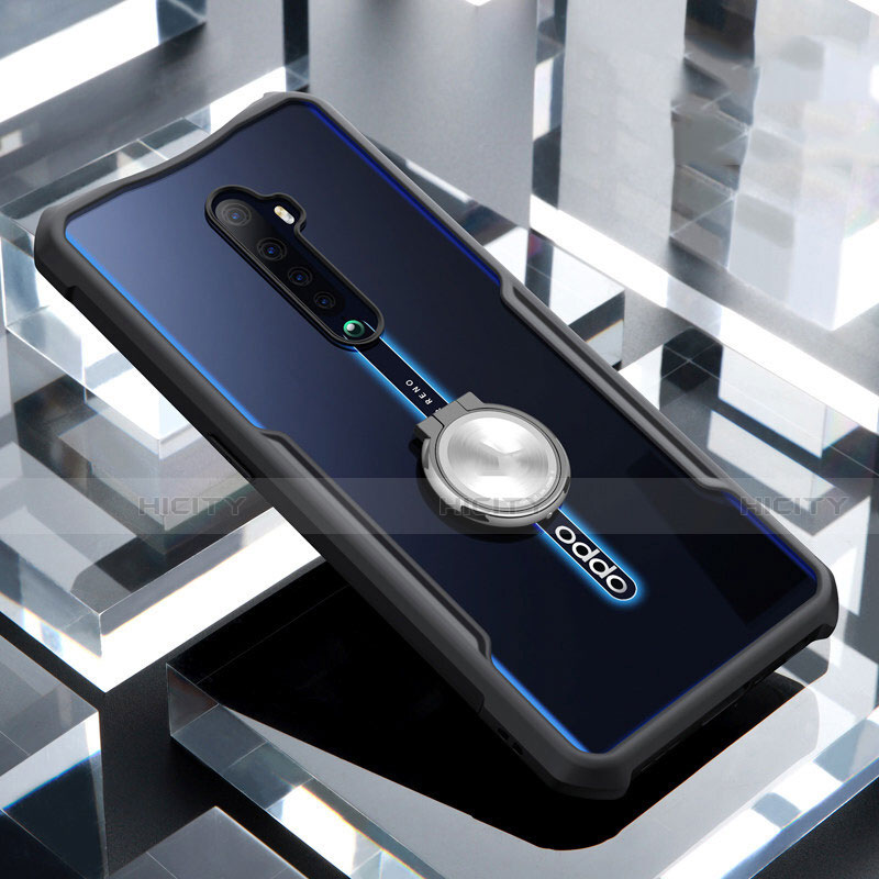 Oppo Reno2用360度 フルカバーハイブリットバンパーケース クリア透明 プラスチック 鏡面 アンド指輪 マグネット式 Oppo 