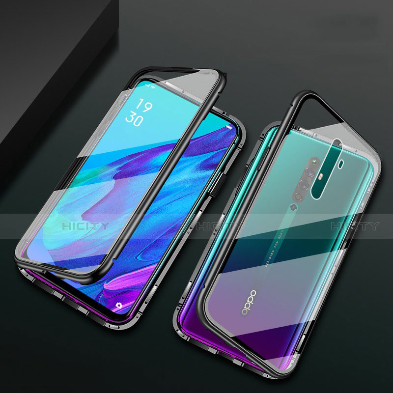 Oppo Reno2 Z用ケース 高級感 手触り良い アルミメタル 製の金属製 360度 フルカバーバンパー 鏡面 カバー Oppo ブラック