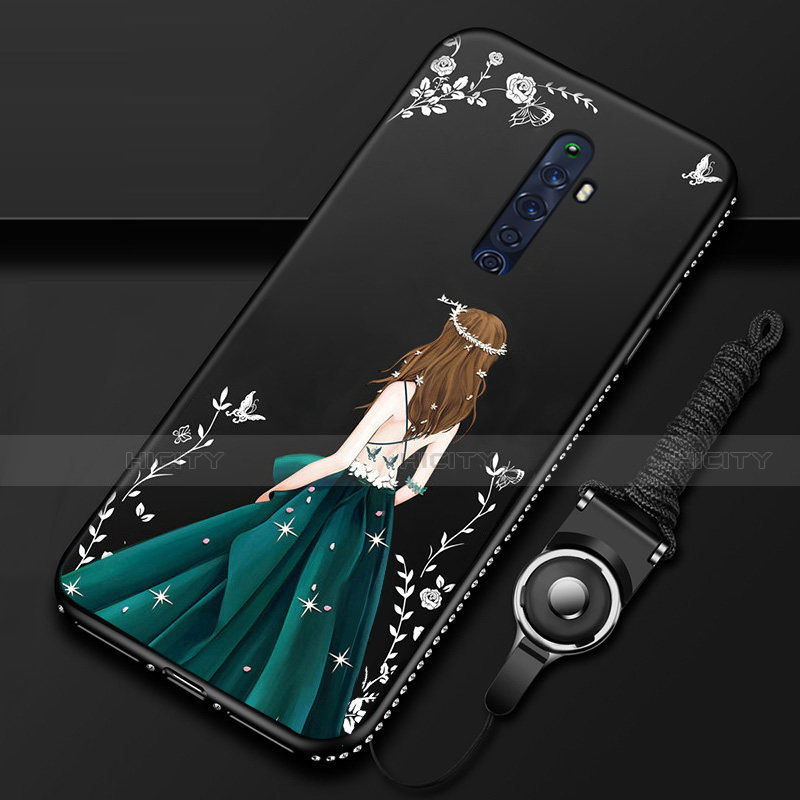 Oppo Reno2 Z用シリコンケース ソフトタッチラバー バタフライ ドレスガール ドレス少女 カバー S01 Oppo ブラック