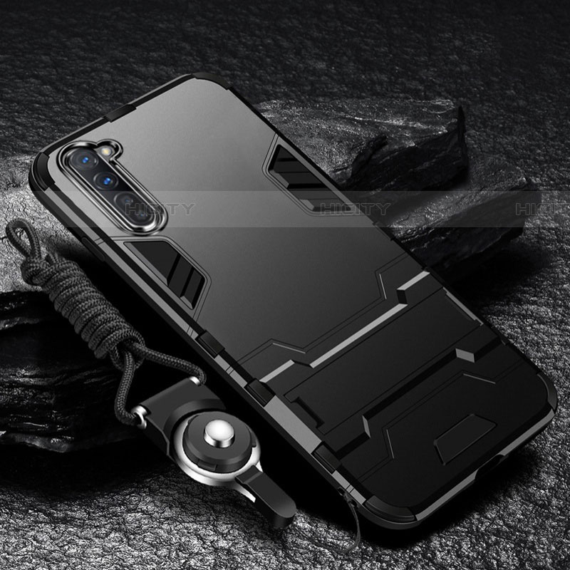 Oppo Reno3用ハイブリットバンパーケース スタンド プラスチック 兼シリコーン カバー Oppo ブラック