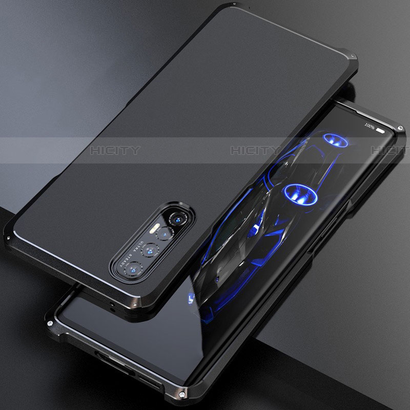 Oppo Reno3 Pro用ケース 高級感 手触り良い アルミメタル 製の金属製 カバー Oppo ブラック