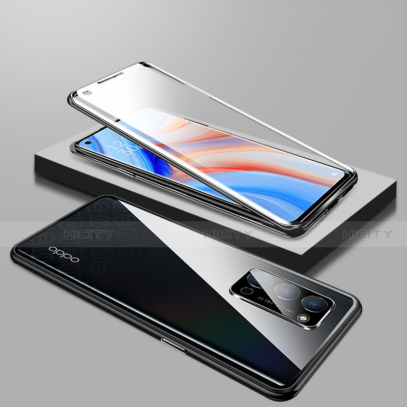 Oppo Reno4 5G用ケース 高級感 手触り良い アルミメタル 製の金属製 360度 フルカバーバンパー 鏡面 カバー T01 Oppo 