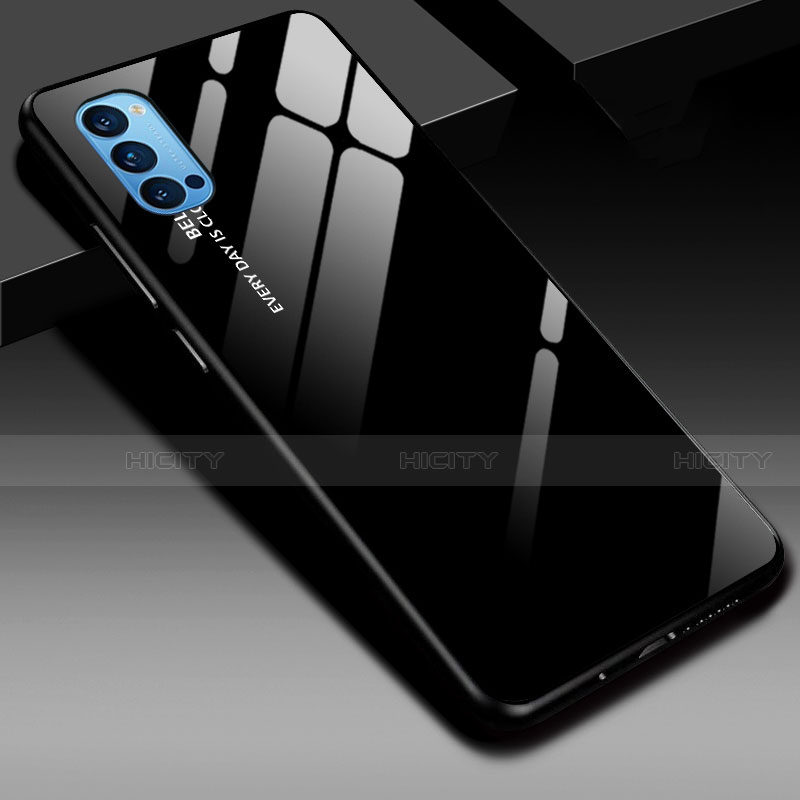 Oppo Reno4 Pro 5G用ハイブリットバンパーケース プラスチック 鏡面 虹 グラデーション 勾配色 カバー H01 Oppo ブラック