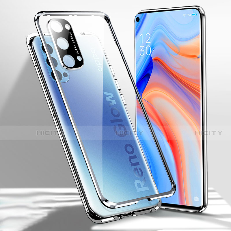 Oppo Reno4 Pro 5G用ケース 高級感 手触り良い アルミメタル 製の金属製 360度 フルカバーバンパー 鏡面 カバー Oppo 