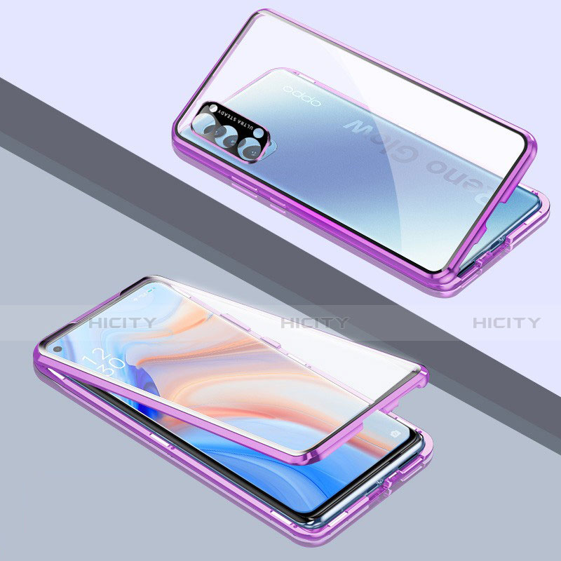 Oppo Reno4 Pro 5G用ケース 高級感 手触り良い アルミメタル 製の金属製 360度 フルカバーバンパー 鏡面 カバー T06 Oppo 