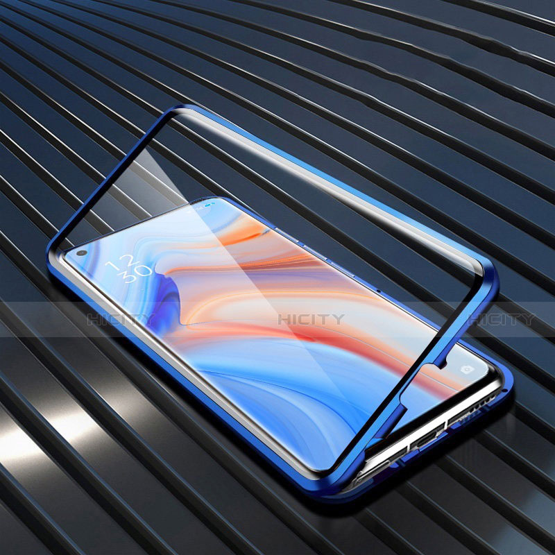 Oppo Reno4 Pro 5G用ケース 高級感 手触り良い アルミメタル 製の金属製 360度 フルカバーバンパー 鏡面 カバー T02 Oppo 