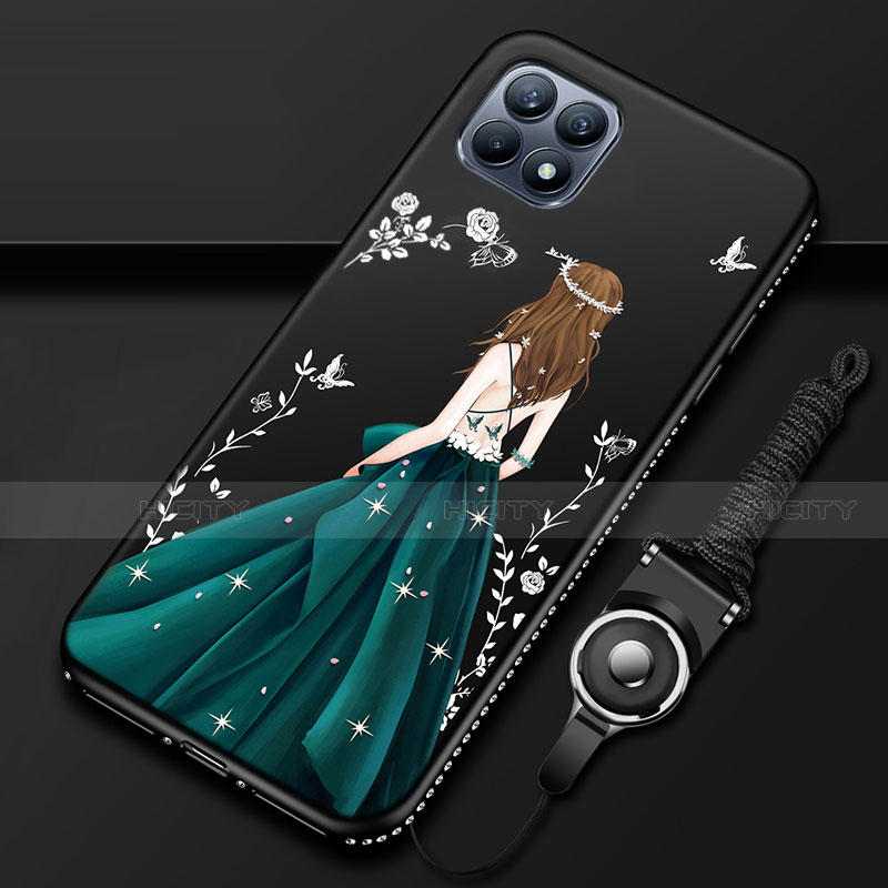 Oppo Reno4 SE 5G用シリコンケース ソフトタッチラバー バタフライ ドレスガール ドレス少女 カバー Oppo 