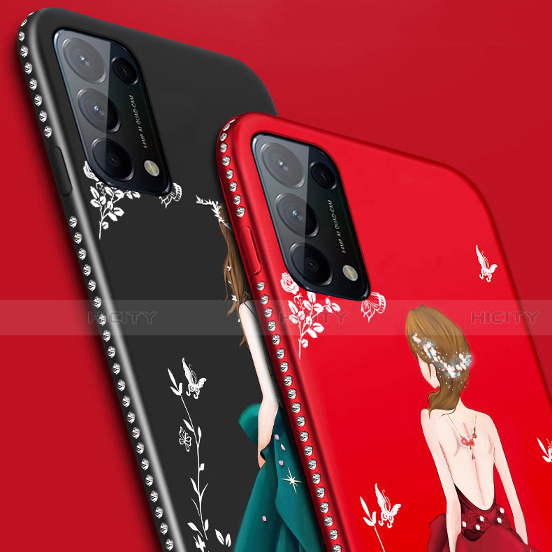 Oppo Reno5 5G用シリコンケース ソフトタッチラバー バタフライ ドレスガール ドレス少女 カバー Oppo 