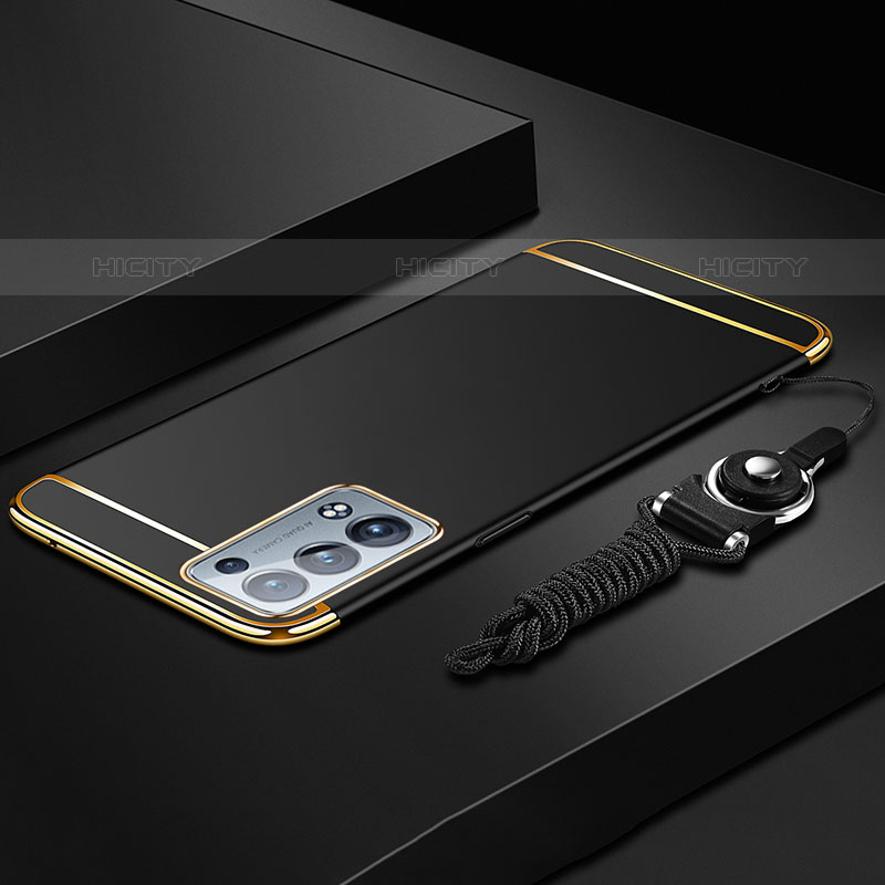 Oppo Reno6 Pro 5G用ケース 高級感 手触り良い メタル兼プラスチック バンパー Oppo ブラック
