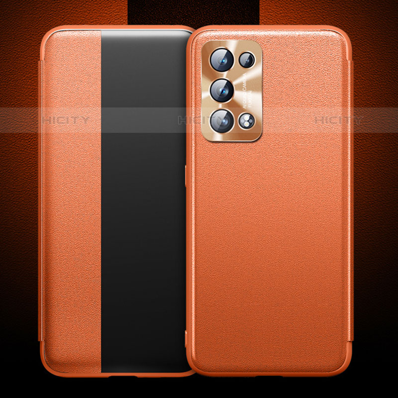 Oppo Reno6 Pro+ Plus 5G用手帳型 レザーケース スタンド カバー Oppo オレンジ