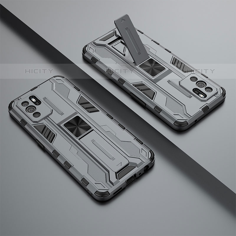 Oppo Reno6 Z 5G用ハイブリットバンパーケース スタンド プラスチック 兼シリコーン カバー マグネット式 T01 Oppo グレー