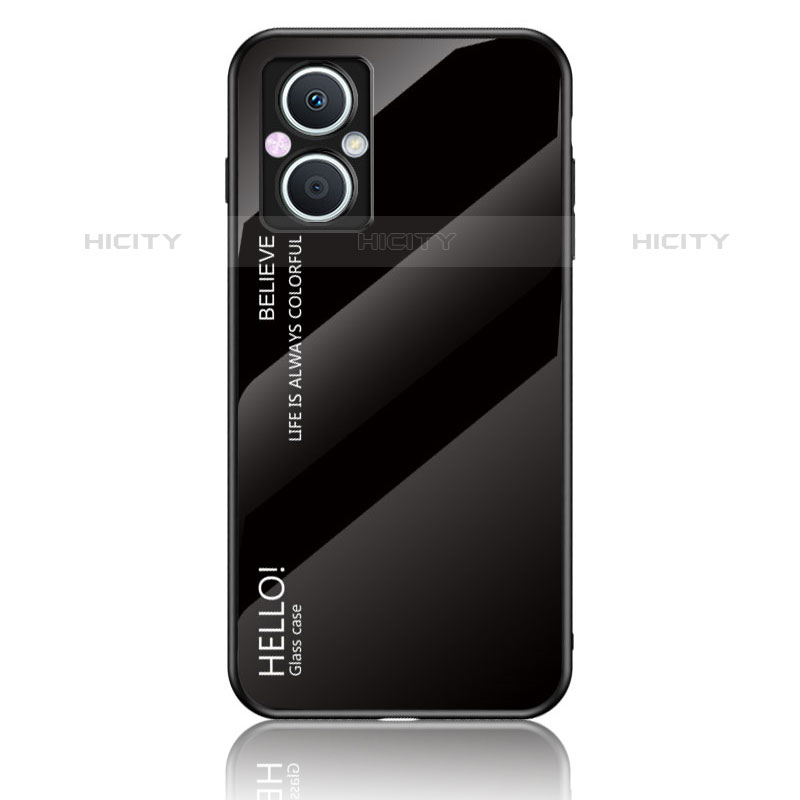Oppo Reno7 Lite 5G用ハイブリットバンパーケース プラスチック 鏡面 虹 グラデーション 勾配色 カバー LS1 Oppo ブラック