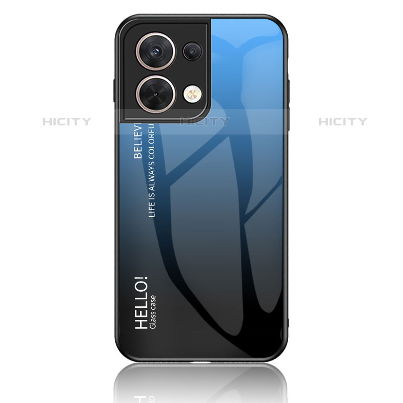 Oppo Reno8 5G用ハイブリットバンパーケース プラスチック 鏡面 虹 グラデーション 勾配色 カバー LS1 Oppo ネイビー