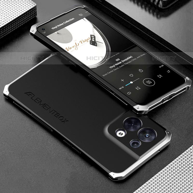 Oppo Reno8 5G用360度 フルカバー ケース 高級感 手触り良い アルミメタル 製の金属製 Oppo シルバー・ブラック