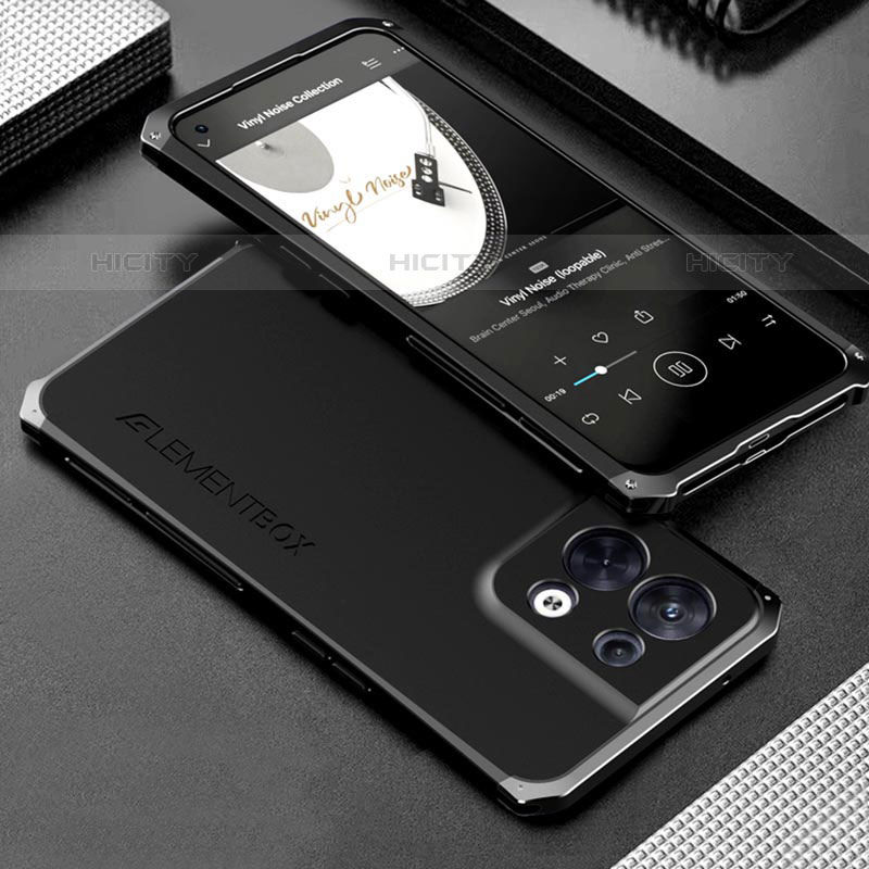 Oppo Reno8 5G用360度 フルカバー ケース 高級感 手触り良い アルミメタル 製の金属製 Oppo ブラック