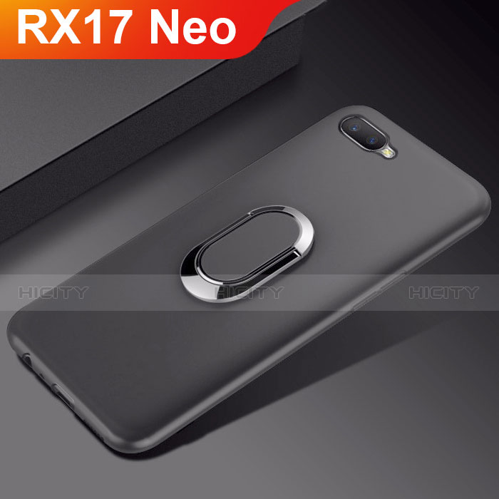 Oppo RX17 Neo用極薄ソフトケース シリコンケース 耐衝撃 全面保護 アンド指輪 マグネット式 バンパー A01 Oppo ブラック