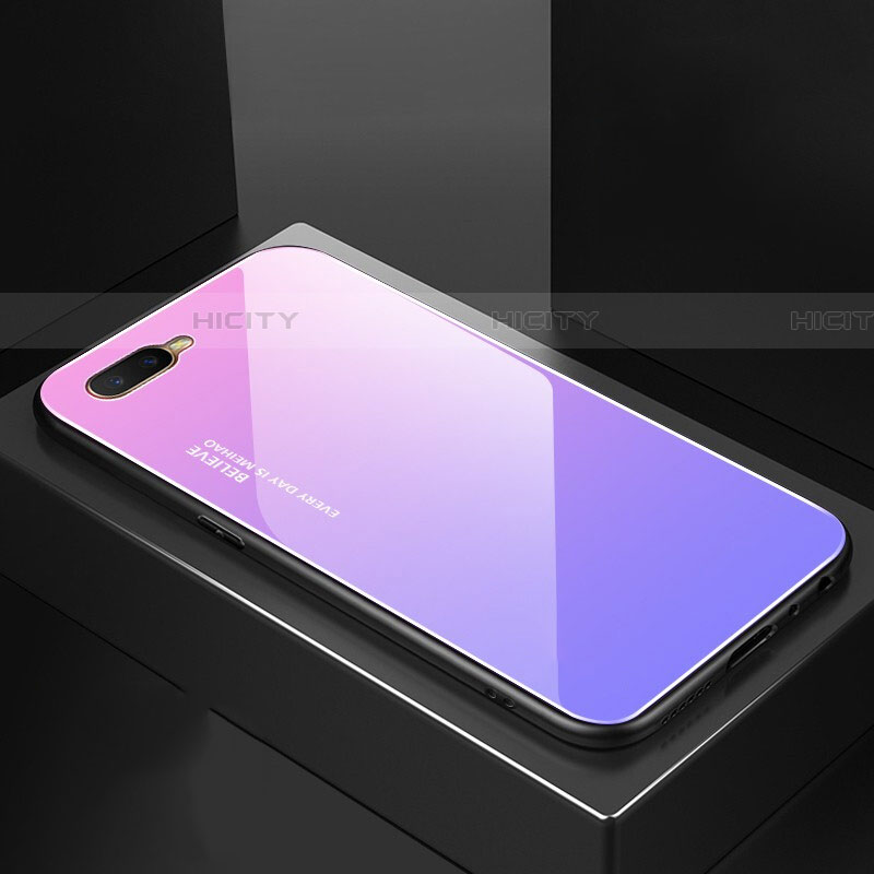 Oppo RX17 Neo用ハイブリットバンパーケース プラスチック 鏡面 虹 グラデーション 勾配色 カバー H01 Oppo パープル