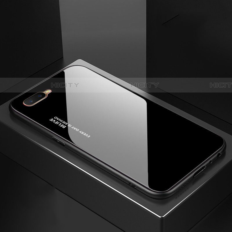 Oppo RX17 Neo用ハイブリットバンパーケース プラスチック 鏡面 虹 グラデーション 勾配色 カバー H01 Oppo ブラック