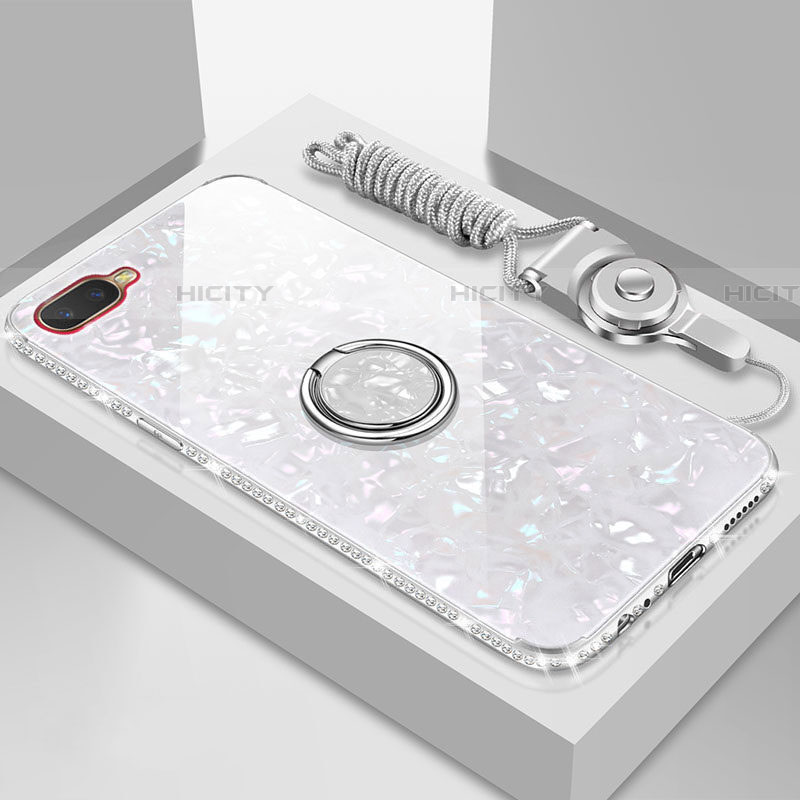 Oppo RX17 Neo用ハイブリットバンパーケース プラスチック 鏡面 カバー アンド指輪 マグネット式 T01 Oppo ホワイト