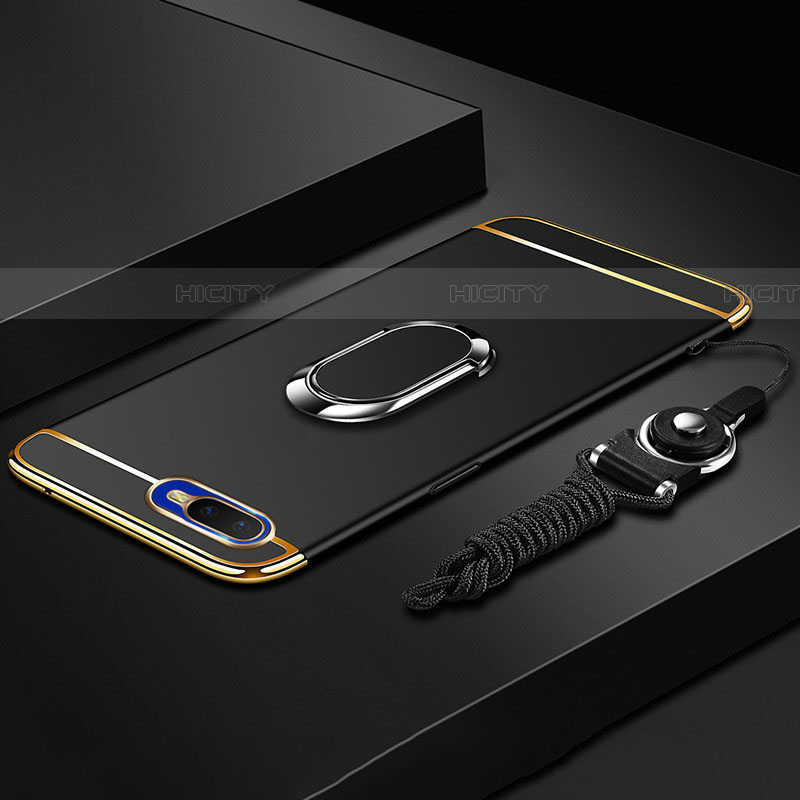 Oppo RX17 Neo用ケース 高級感 手触り良い メタル兼プラスチック バンパー アンド指輪 T02 Oppo ブラック