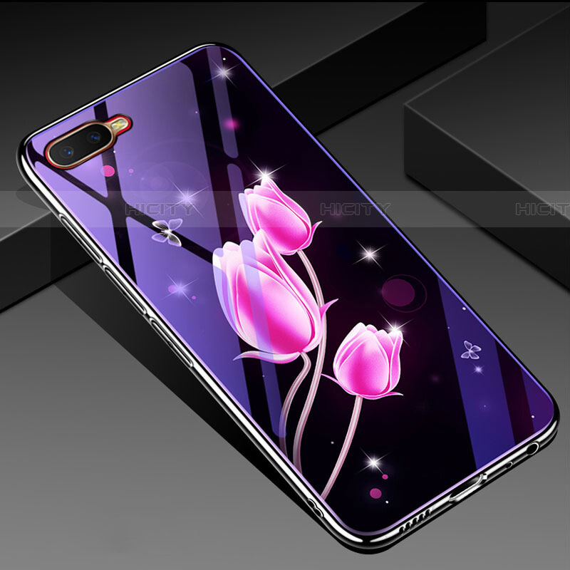 Oppo RX17 Neo用ハイブリットバンパーケース プラスチック 鏡面 花 カバー M04 Oppo ピンク