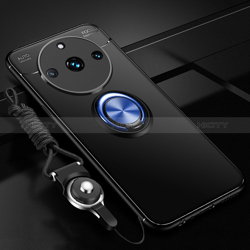 Realme 11 Pro+ Plus 5G用極薄ソフトケース シリコンケース 耐衝撃 全面保護 アンド指輪 マグネット式 バンパー SD3 Realme ネイビー・ブラック