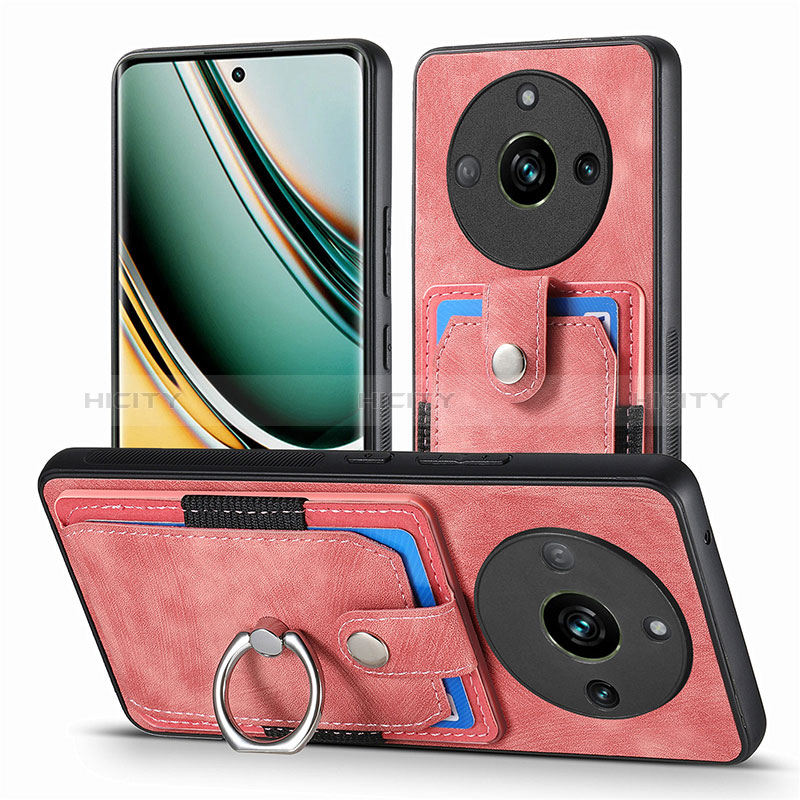 Realme 11 Pro+ Plus 5G用シリコンケース ソフトタッチラバー レザー柄 カバー SD1 Realme ピンク