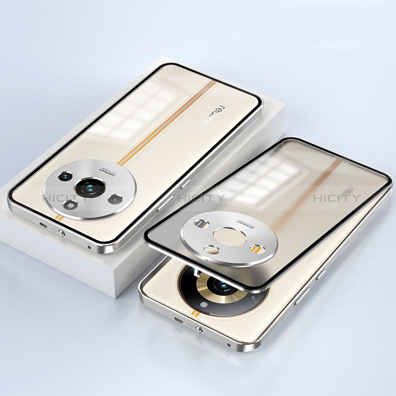 Realme 11 Pro+ Plus 5G用ケース 高級感 手触り良い アルミメタル 製の金属製 360度 フルカバーバンパー 鏡面 カバー Realme シルバー