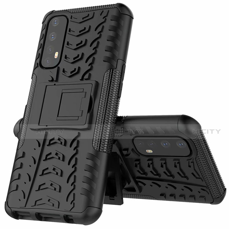 Realme 7用ハイブリットバンパーケース スタンド プラスチック 兼シリコーン カバー A01 Realme ブラック