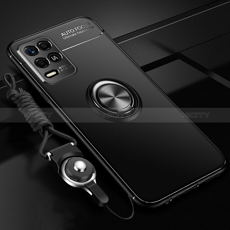 Realme 8s 5G用極薄ソフトケース シリコンケース 耐衝撃 全面保護 アンド指輪 マグネット式 バンパー SD3 Realme ブラック