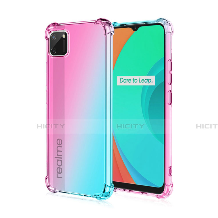 Realme C11用極薄ソフトケース グラデーション 勾配色 クリア透明 G01 Realme シアン