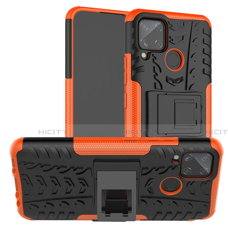 Realme C15用ハイブリットバンパーケース スタンド プラスチック 兼シリコーン カバー Realme オレンジ