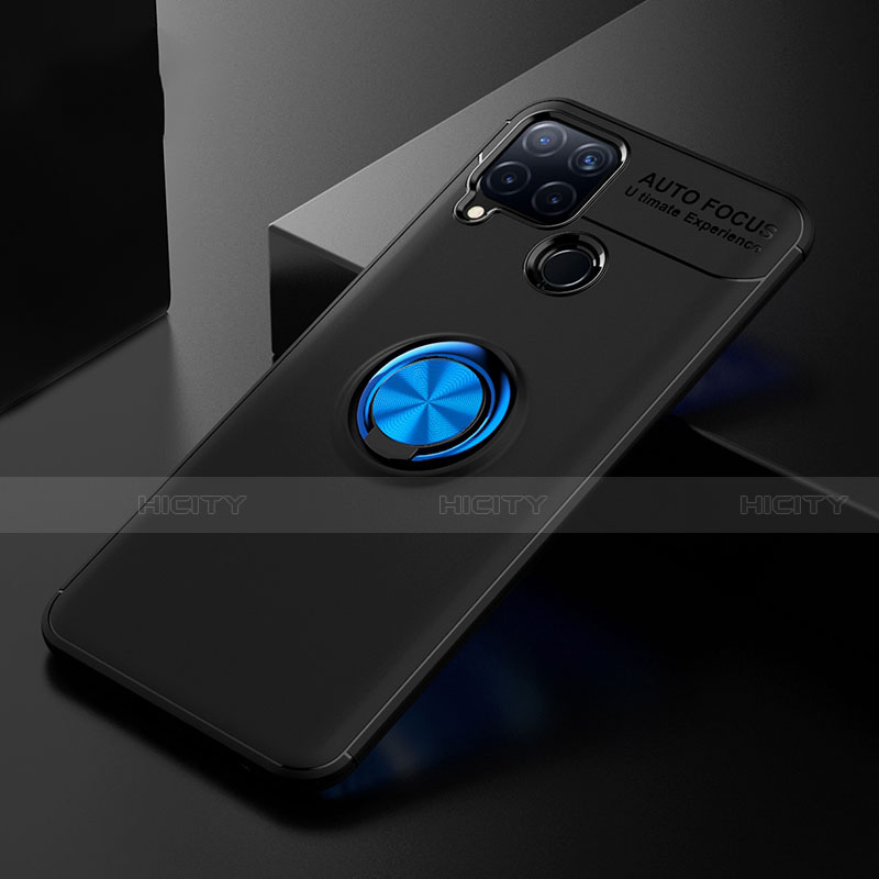 Realme C15用極薄ソフトケース シリコンケース 耐衝撃 全面保護 アンド指輪 バンパー Realme ネイビー・ブラック