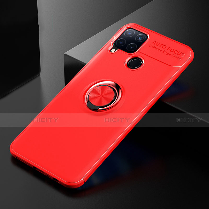Realme C15用極薄ソフトケース シリコンケース 耐衝撃 全面保護 アンド指輪 バンパー Realme レッド
