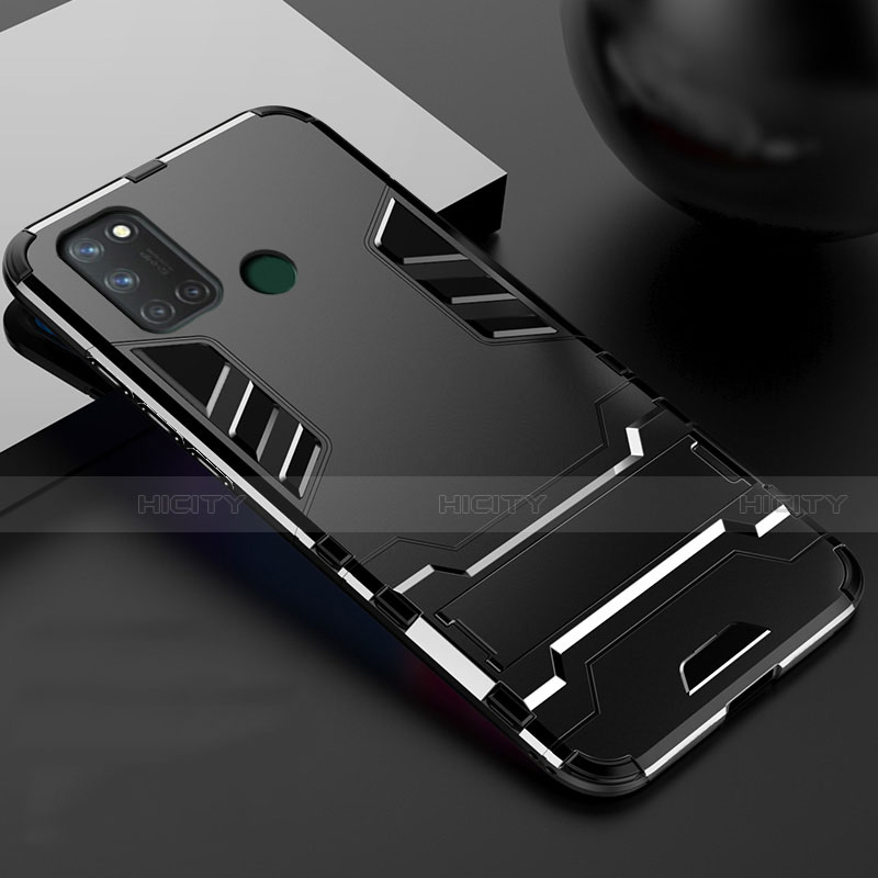 Realme C17用ハイブリットバンパーケース スタンド プラスチック 兼シリコーン カバー Realme ブラック