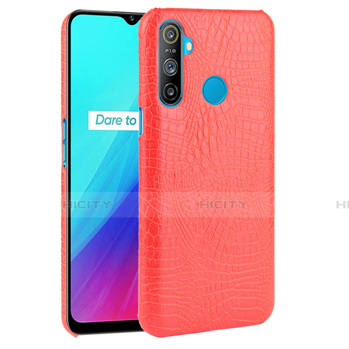 Realme C3用ケース 高級感 手触り良いレザー柄 Realme レッド