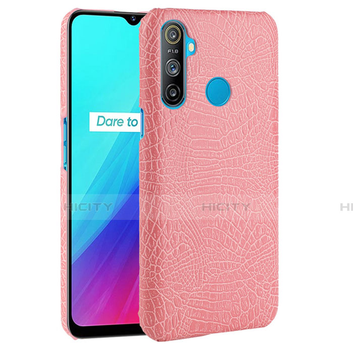 Realme C3用ケース 高級感 手触り良いレザー柄 Realme ピンク