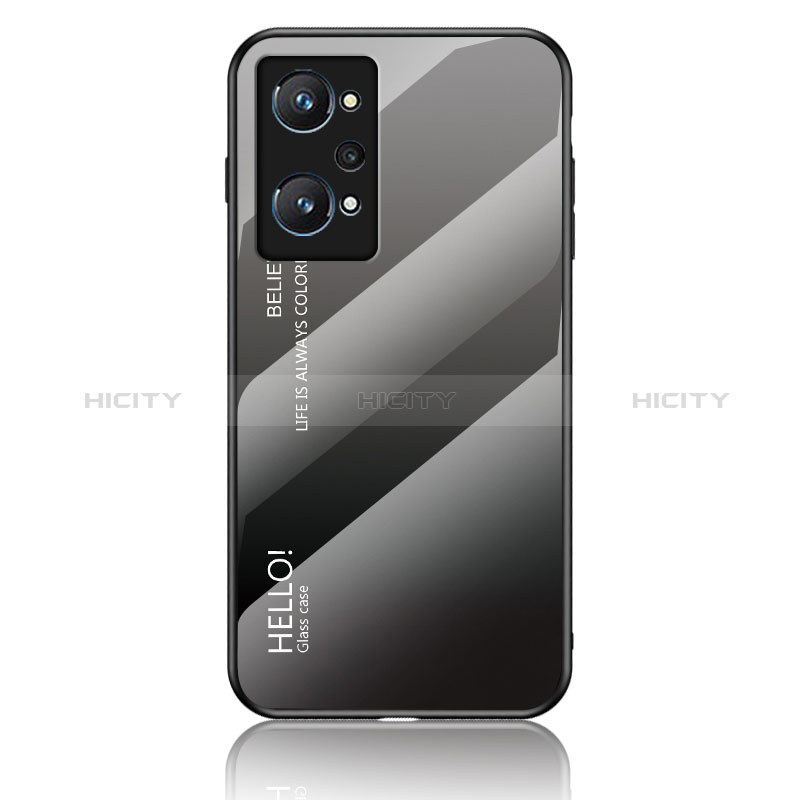 Realme GT Neo 3T 5G用ハイブリットバンパーケース プラスチック 鏡面 虹 グラデーション 勾配色 カバー LS1 Realme ダークグレー