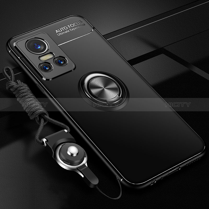 Realme GT Neo3 5G用極薄ソフトケース シリコンケース 耐衝撃 全面保護 アンド指輪 マグネット式 バンパー SD3 Realme ブラック