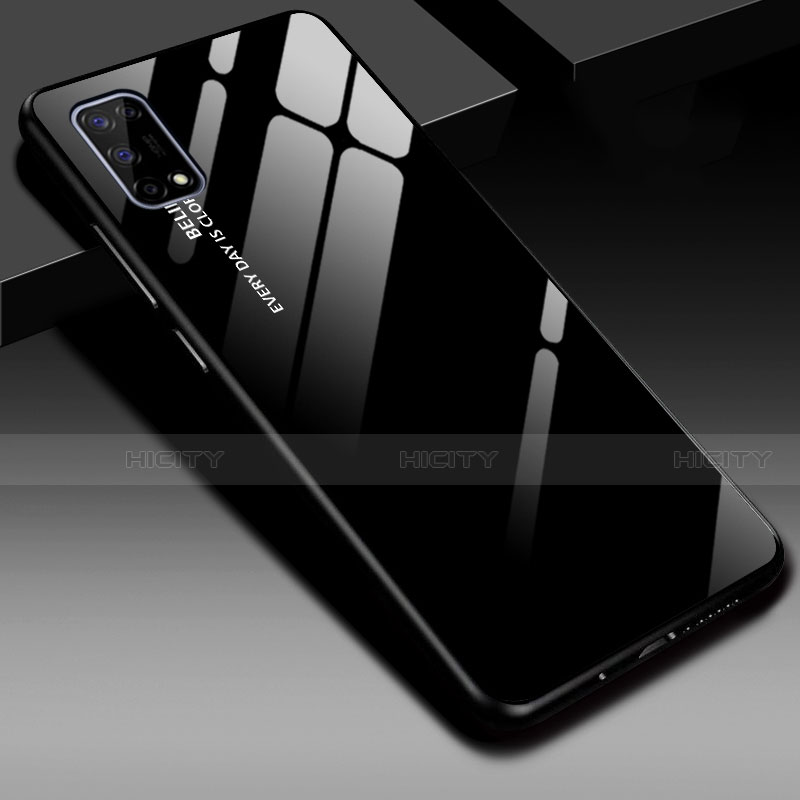 Realme V5 5G用ハイブリットバンパーケース プラスチック 鏡面 カバー Realme ブラック