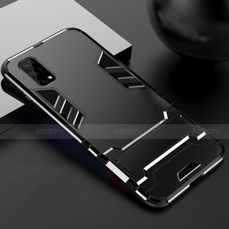 Realme V5 5G用ハイブリットバンパーケース スタンド プラスチック 兼シリコーン カバー Realme ブラック