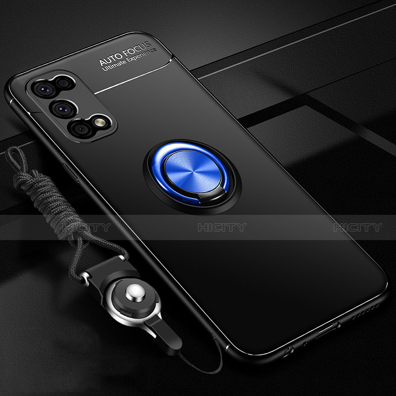 Realme V5 5G用極薄ソフトケース シリコンケース 耐衝撃 全面保護 アンド指輪 マグネット式 バンパー Realme ネイビー・ブラック