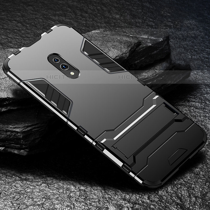 Realme X用ハイブリットバンパーケース スタンド プラスチック 兼シリコーン カバー Realme ブラック