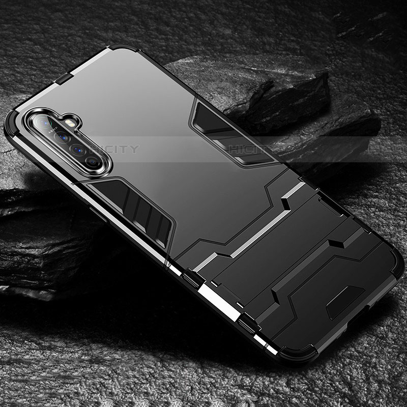 Realme X2用ハイブリットバンパーケース スタンド プラスチック 兼シリコーン カバー Realme ブラック