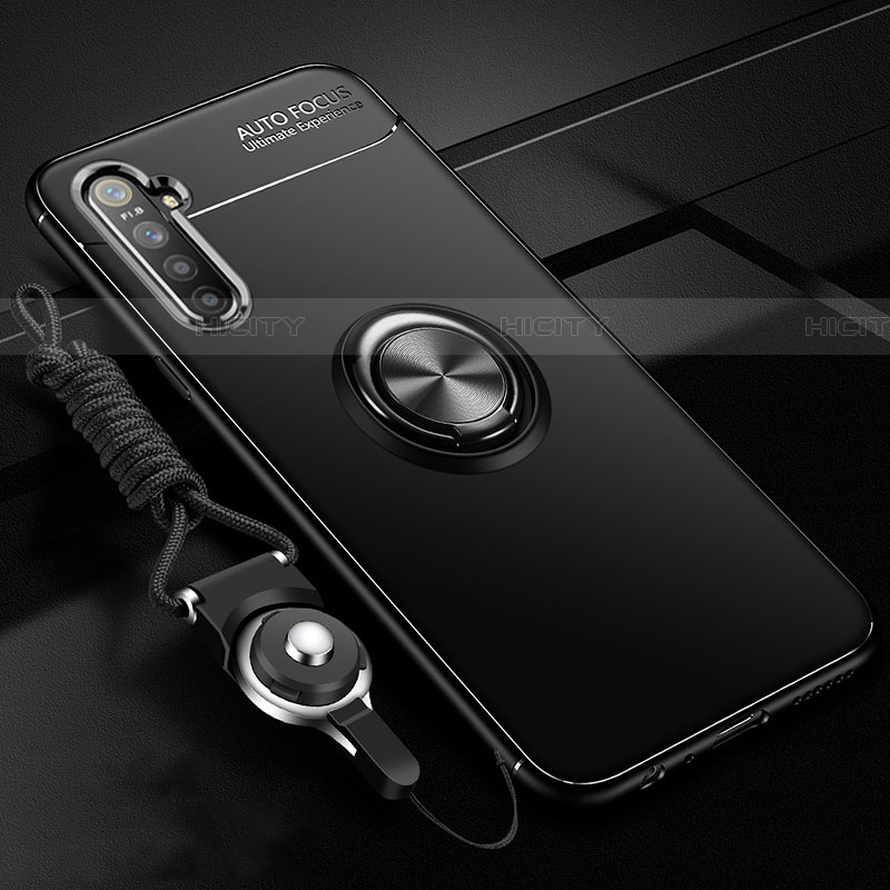 Realme X2用極薄ソフトケース シリコンケース 耐衝撃 全面保護 アンド指輪 マグネット式 バンパー A01 Realme ブラック