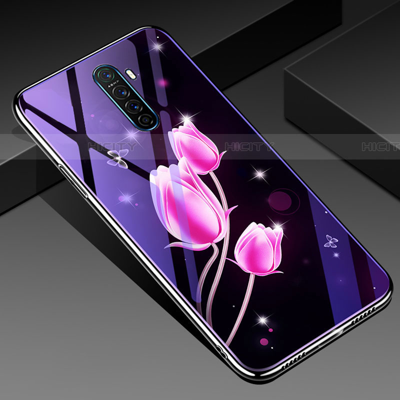 Realme X2 Pro用ハイブリットバンパーケース プラスチック 鏡面 花 カバー Realme ピンク