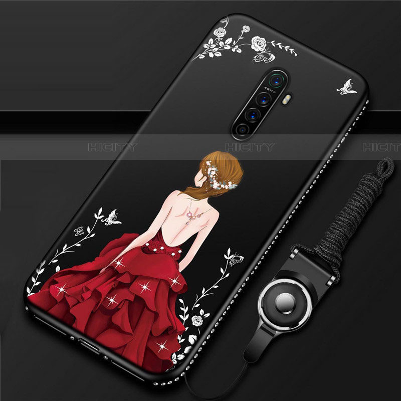 Realme X2 Pro用シリコンケース ソフトタッチラバー バタフライ ドレスガール ドレス少女 カバー Realme レッド・ブラック