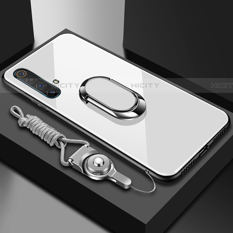Realme X3 SuperZoom用ハイブリットバンパーケース プラスチック 鏡面 カバー アンド指輪 マグネット式 Realme ホワイト